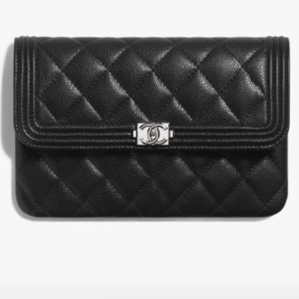 CHANEL 24P BLACK VEAU GRAIN BOY SMALL POUCH CLUTCH NIB!